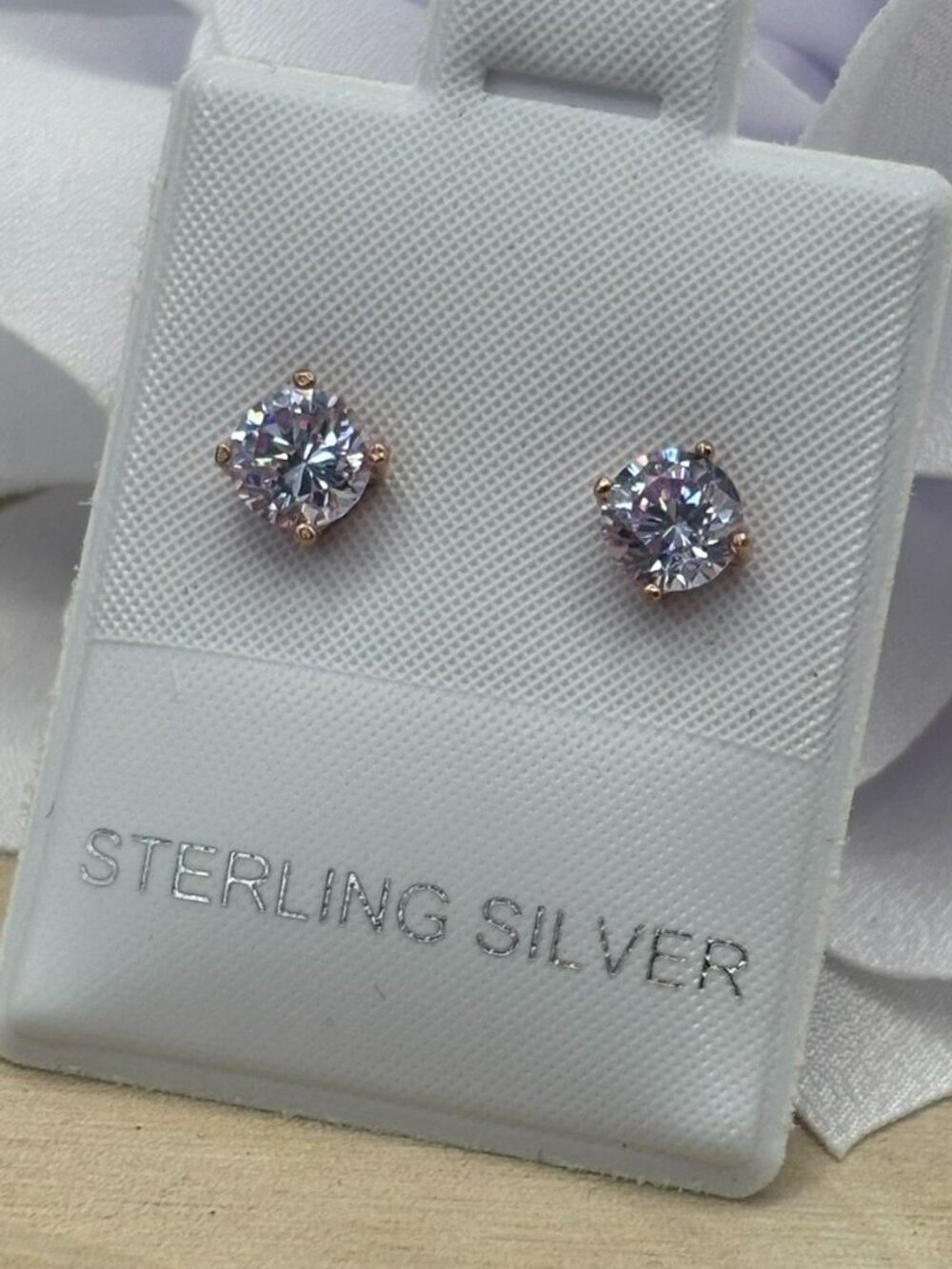 NWT Rose Gold Over 925 Sterling Silver Lavender CZ Stud Earrings